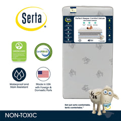 Serta Perfect Sleeper Comfort Deluxe 2 - Stage Crib and Toddler Mattress - 220 Inerlocking Coils - GREENGUARD Gold Certified - Certipur - US - Made in USA - Lifetime Warranty