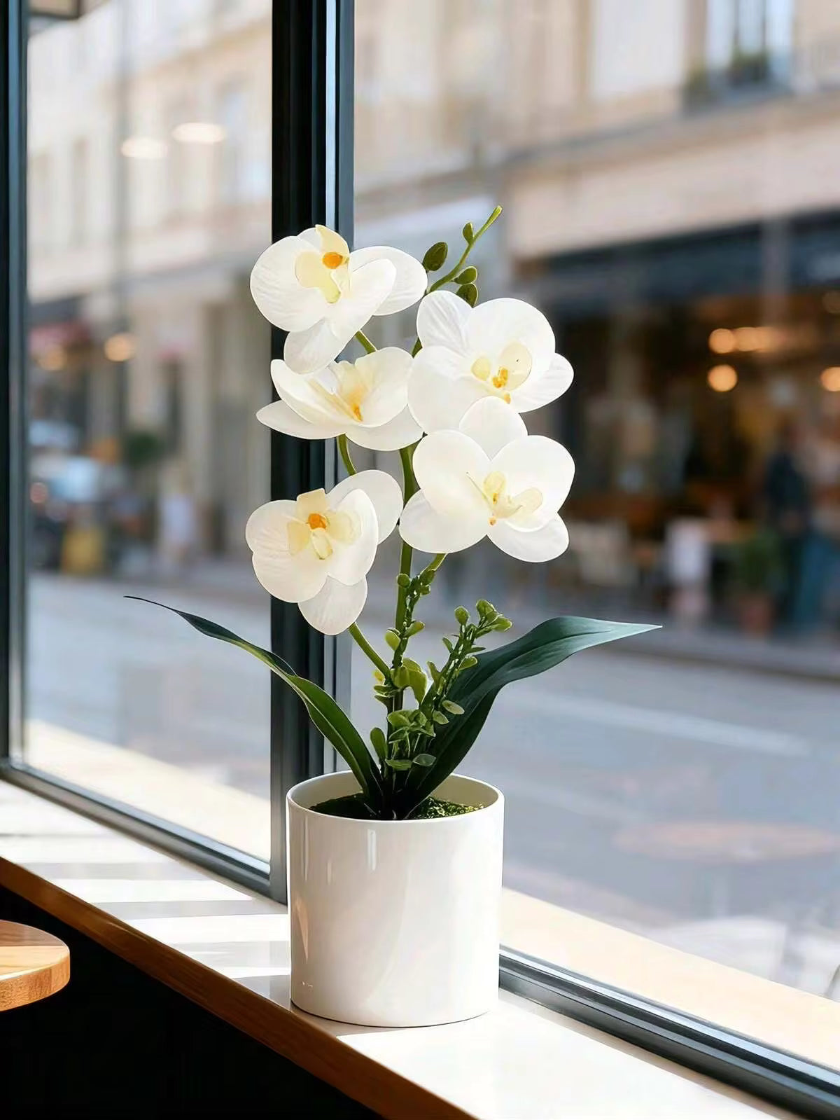 1pc White Artificial Phalaenopsis Orchid Potted Plant, Suitable For Year-Round Indoor Home Decor